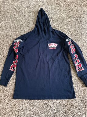 Ron Jon Navy Long Sleeve Hooded Tee with Red Sleeve Graphics